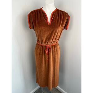 Vintage 1970s Burnt Orange Terry Cloth Towel Dress Cover Up S/M